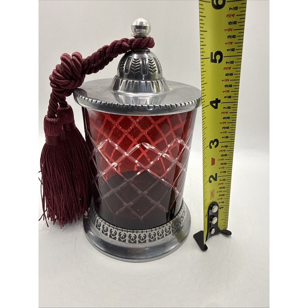 Vintage Hand Cut Crystal Candle Holder with Red Tassel Silver Top And Base - Picture 11 of 12